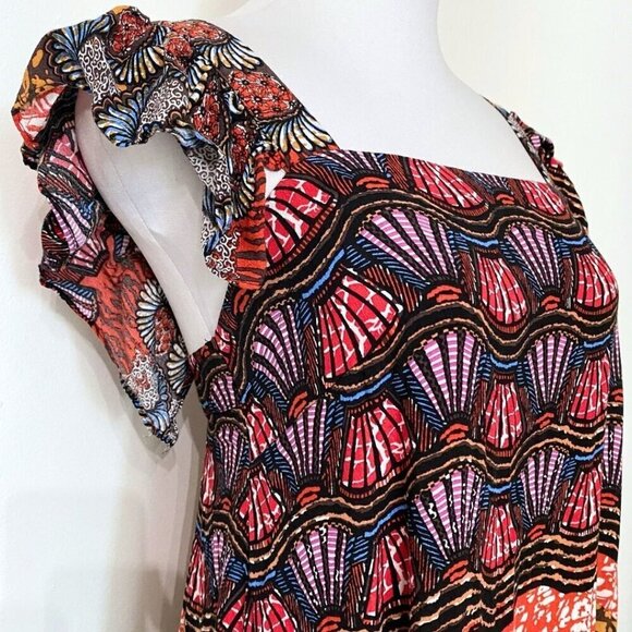 COREY LYNN CALTER COLORFUL SLEEVELESS RUFFLE STRAP TIERED MIDI DRESS - XS - Picture 5 of 10